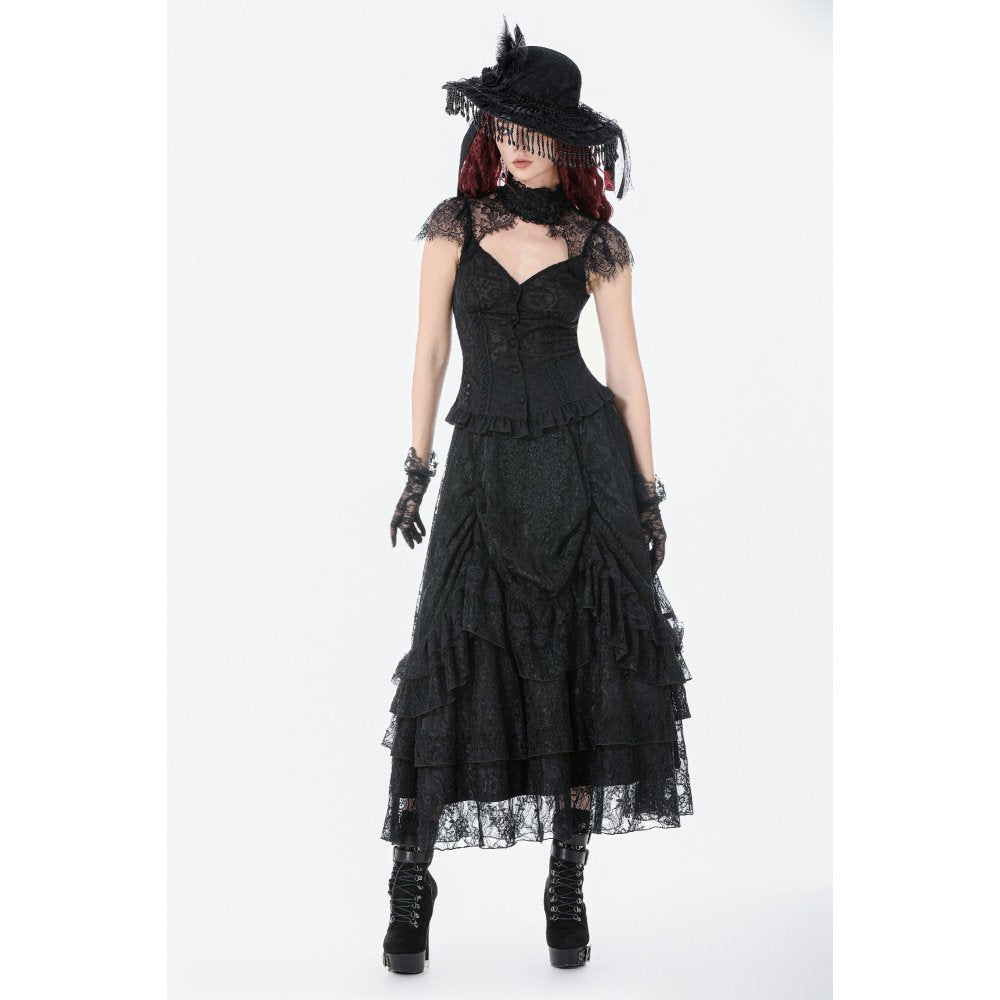 Dark in Love Vintage Gothic Lace Layered Maxi Skirt