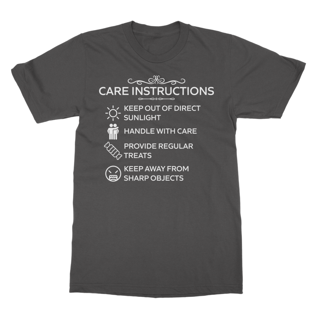 Care Instructions White Print Classic Heavy Cotton T‑Shirt | Funny Unisex Tee 185gsm