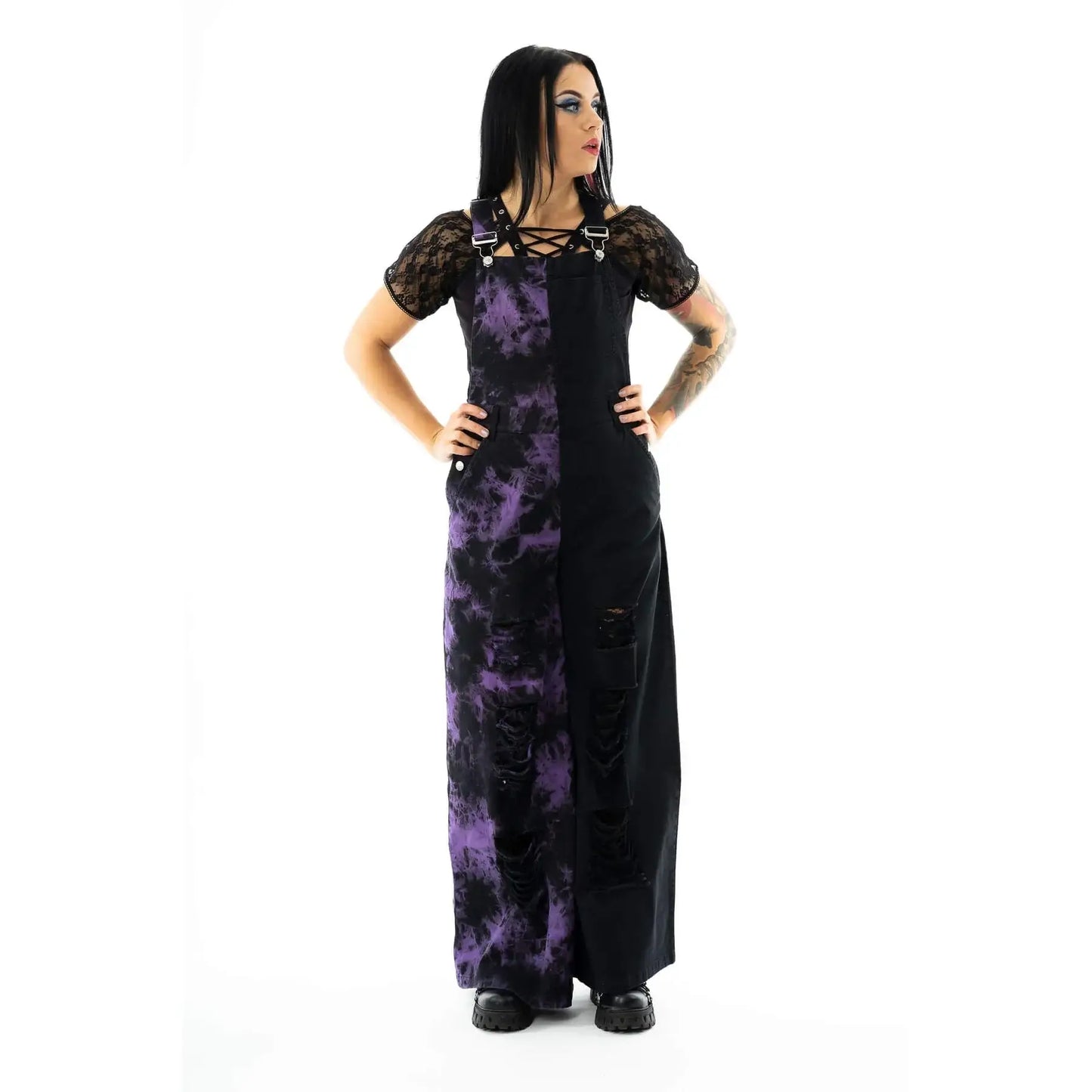 Vixxsin Ever Dungarees Black and Purple Tie Die