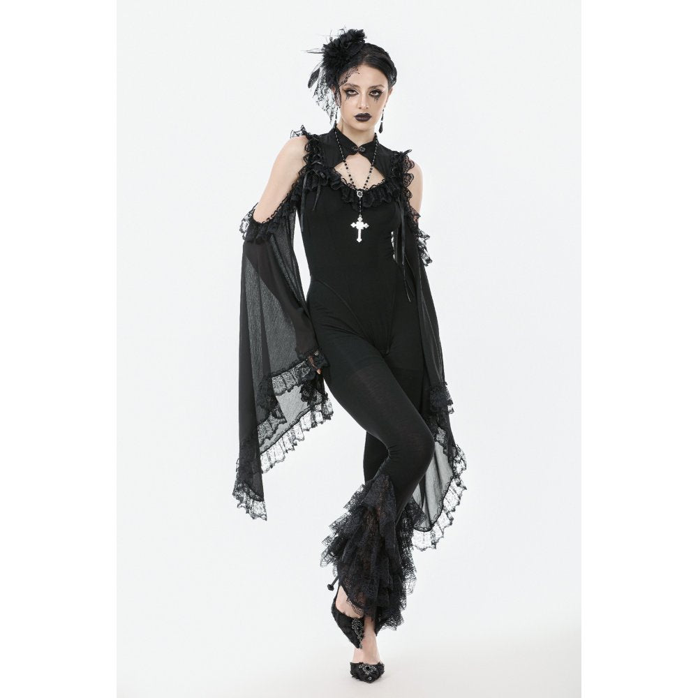 Dark in Love Goth Flare Leggings with Lace Frills