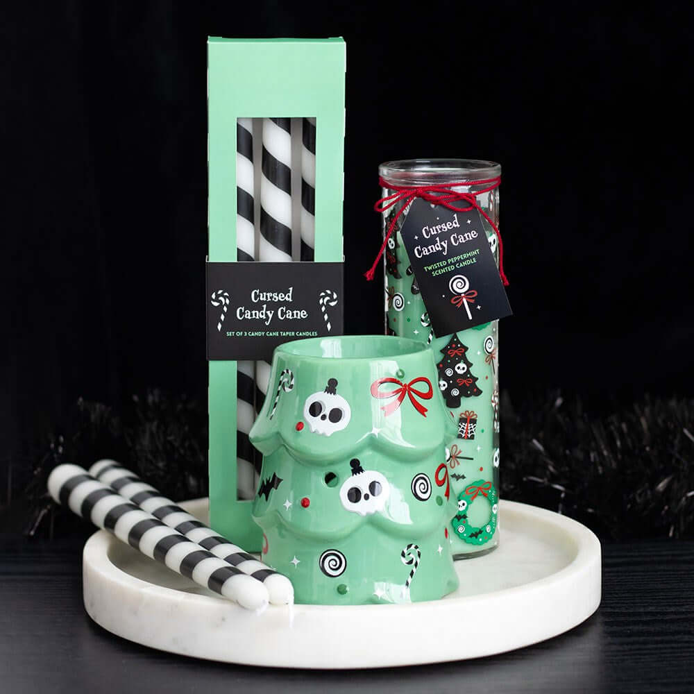 Gothic Gifts Set of 3 Black Candy Cane Taper Candles