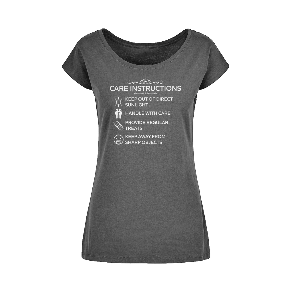 Care Instructions White Print Wide Neck Women’s Cotton T-Shirt