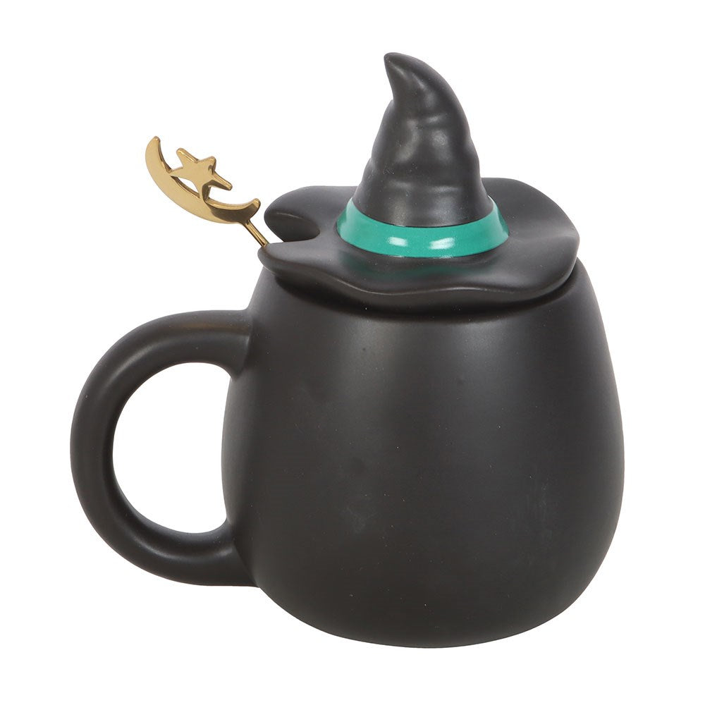 Gothic Gifts  Bad Witch Cauldron Mug with Witch Hat Lid & Moon Spoon
