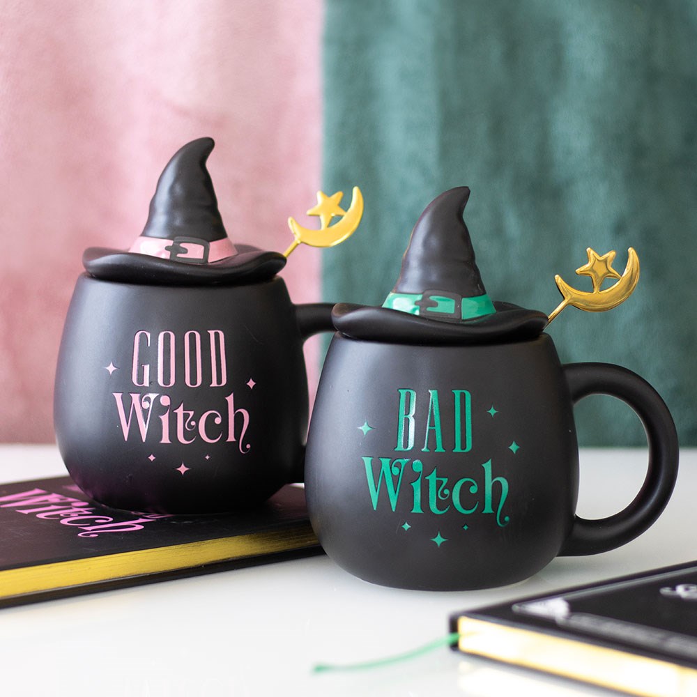 Gothic Gifts  Bad Witch Cauldron Mug with Witch Hat Lid & Moon Spoon