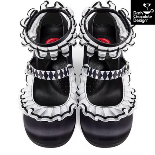 Chocolaticas® Arlequin Mid Heels – Gothic Ruffle Mary Janes