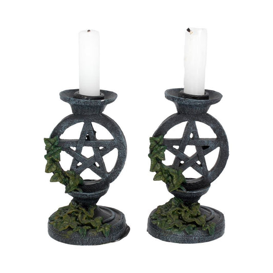 Nemesis Now Aged Pentagram Candlesticks Pair