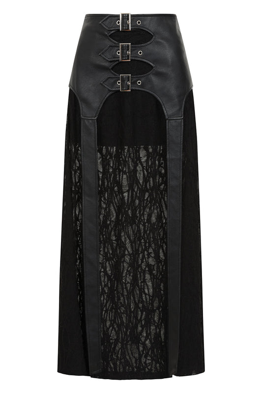 Banned Apparel Velkyn Faux Leather & Knit Panel Skirt in Black