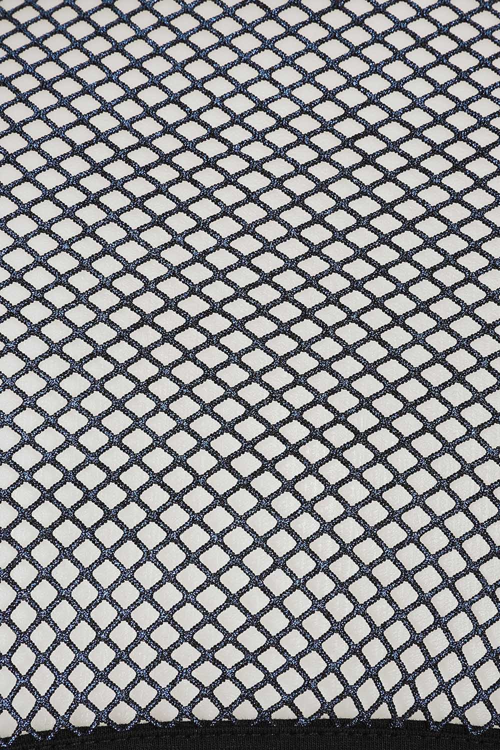 Banned Apparel Venus Metallic Fishnet Crop Top in Blue Black