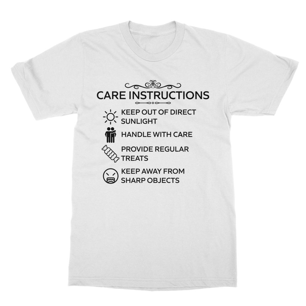 Care Instructions T-Shirt – Black Print | Classic Heavy Cotton Unisex Tee
