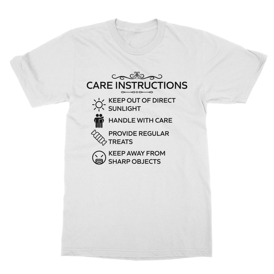 Care Instructions T-Shirt – Black Print | Classic Heavy Cotton Unisex Tee