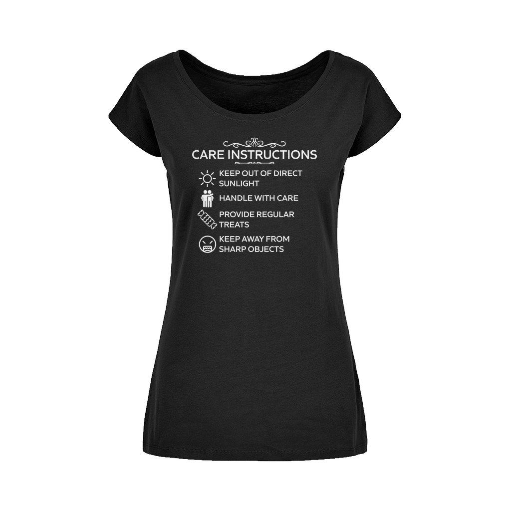Care Instructions White Print Wide Neck Women’s Cotton T-Shirt