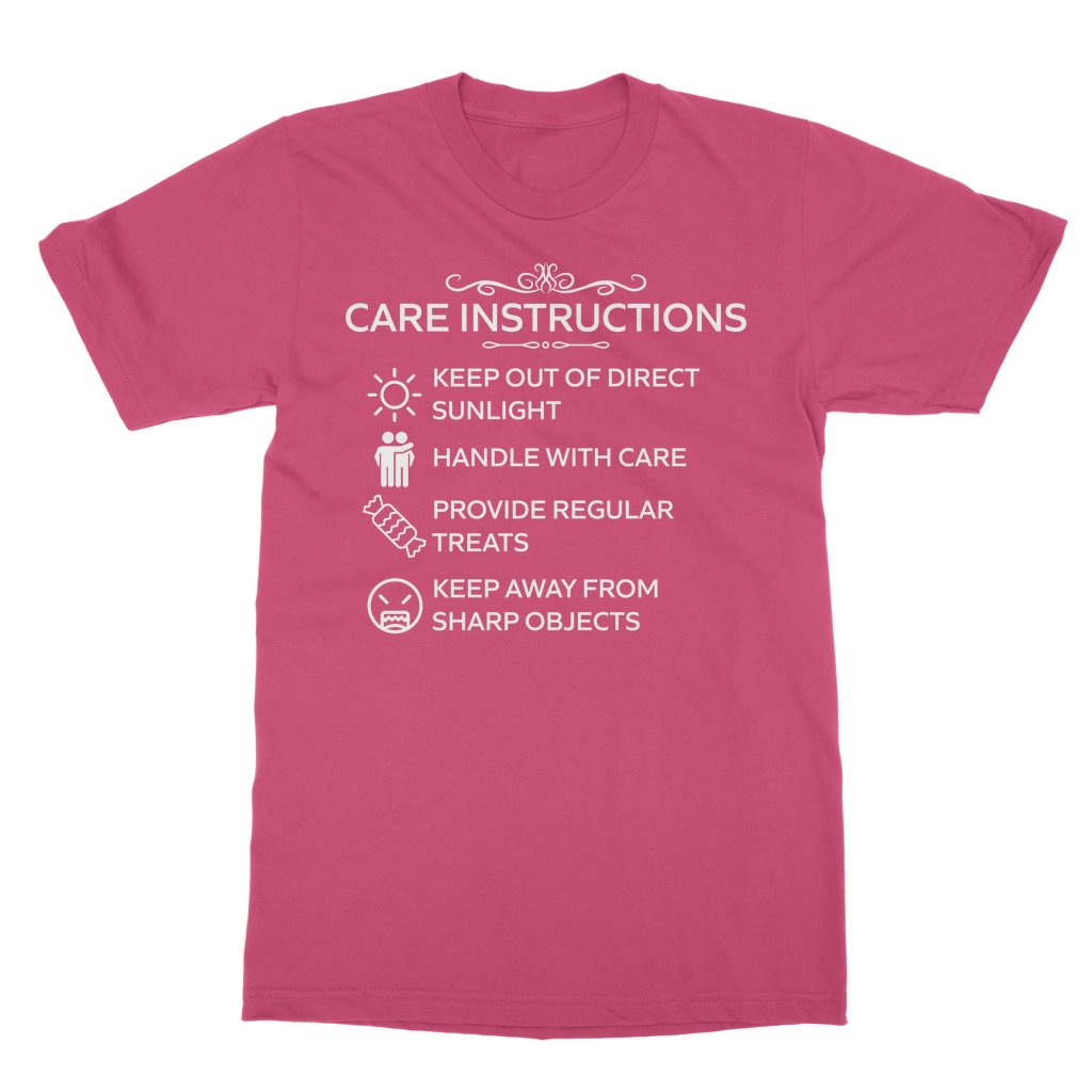Care Instructions White Print Classic Heavy Cotton T‑Shirt | Funny Unisex Tee 185gsm