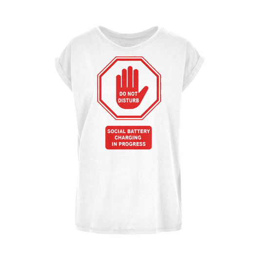 Do Not Disturb - Red Print Women's Extended Shoulder T-Shirt XS-5XL