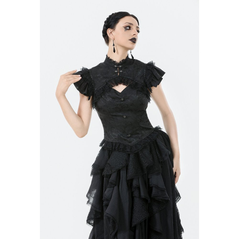 Dark in Love Seraphine Lace Shoulder Goth Top