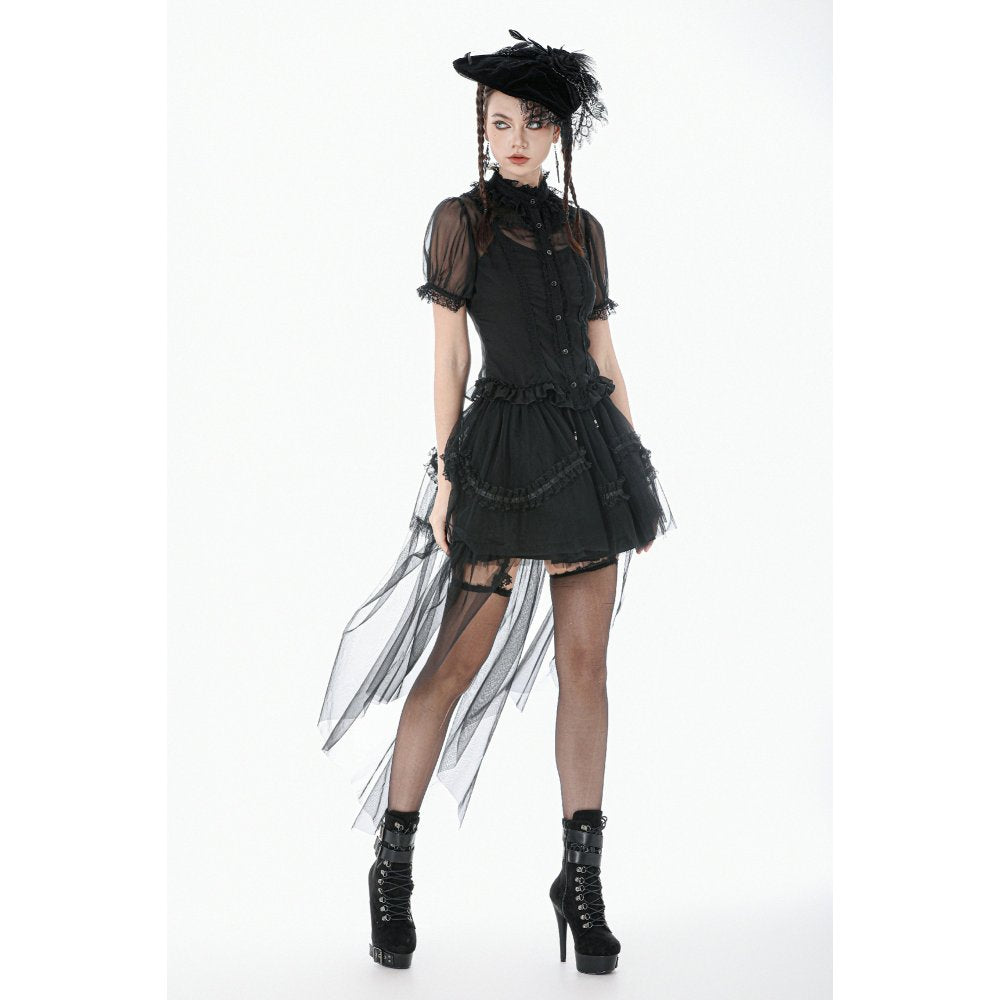 Dark in Love Gothic Tailed Sheer Mesh Petticoat Skirt