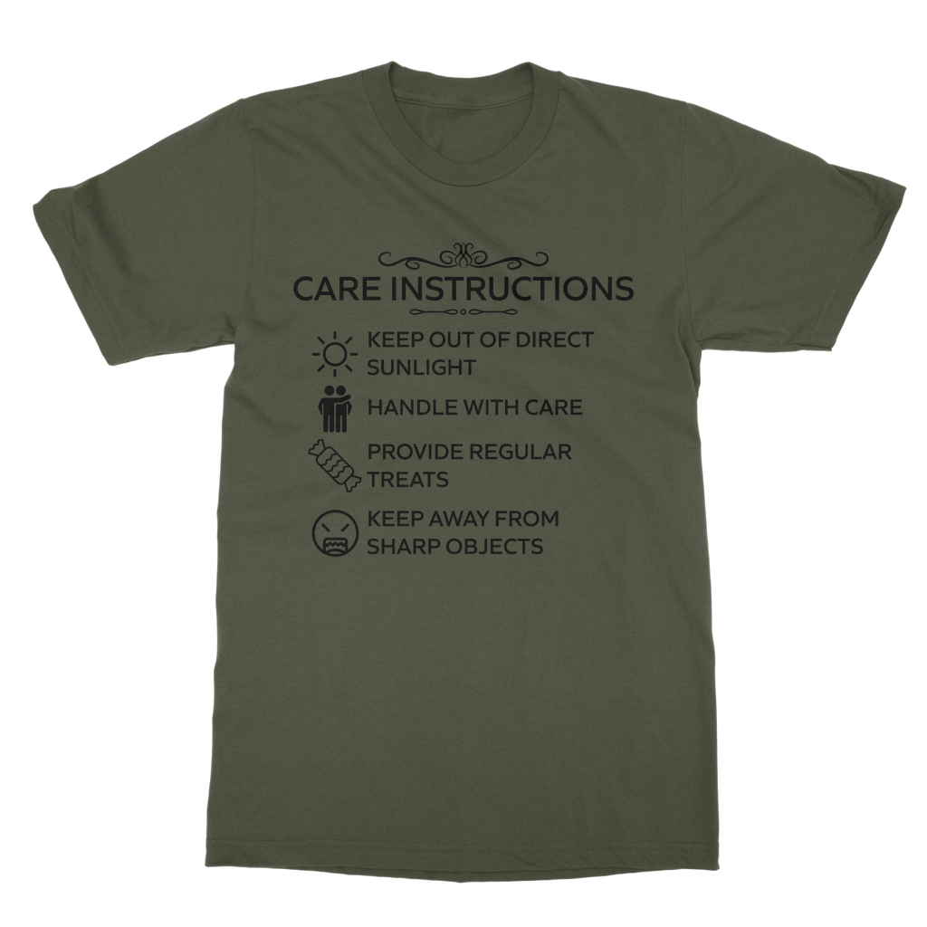 Care Instructions T-Shirt – Black Print | Classic Heavy Cotton Unisex Tee