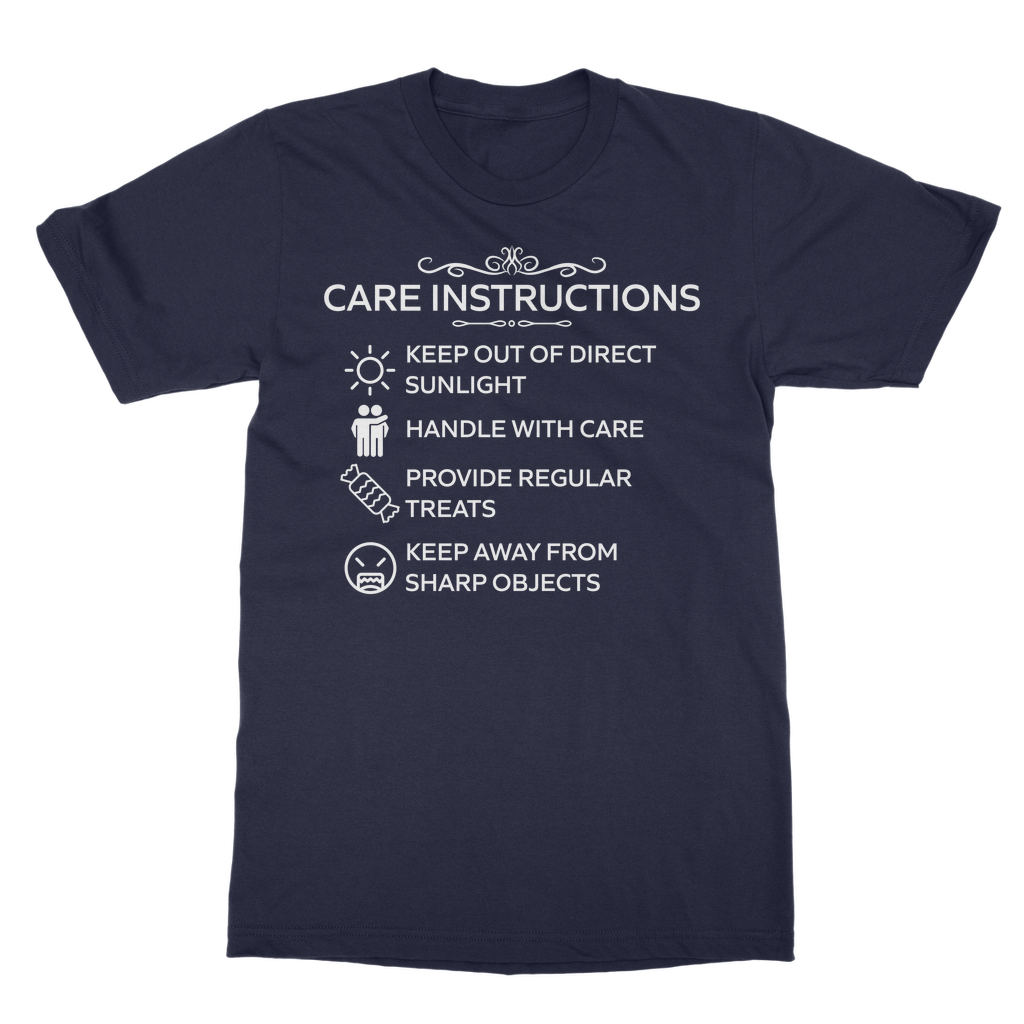 Care Instructions White Print Classic Heavy Cotton T‑Shirt | Funny Unisex Tee 185gsm