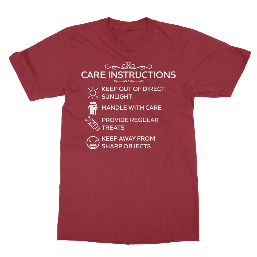 Care Instructions White Print Classic Heavy Cotton T‑Shirt | Funny Unisex Tee 185gsm