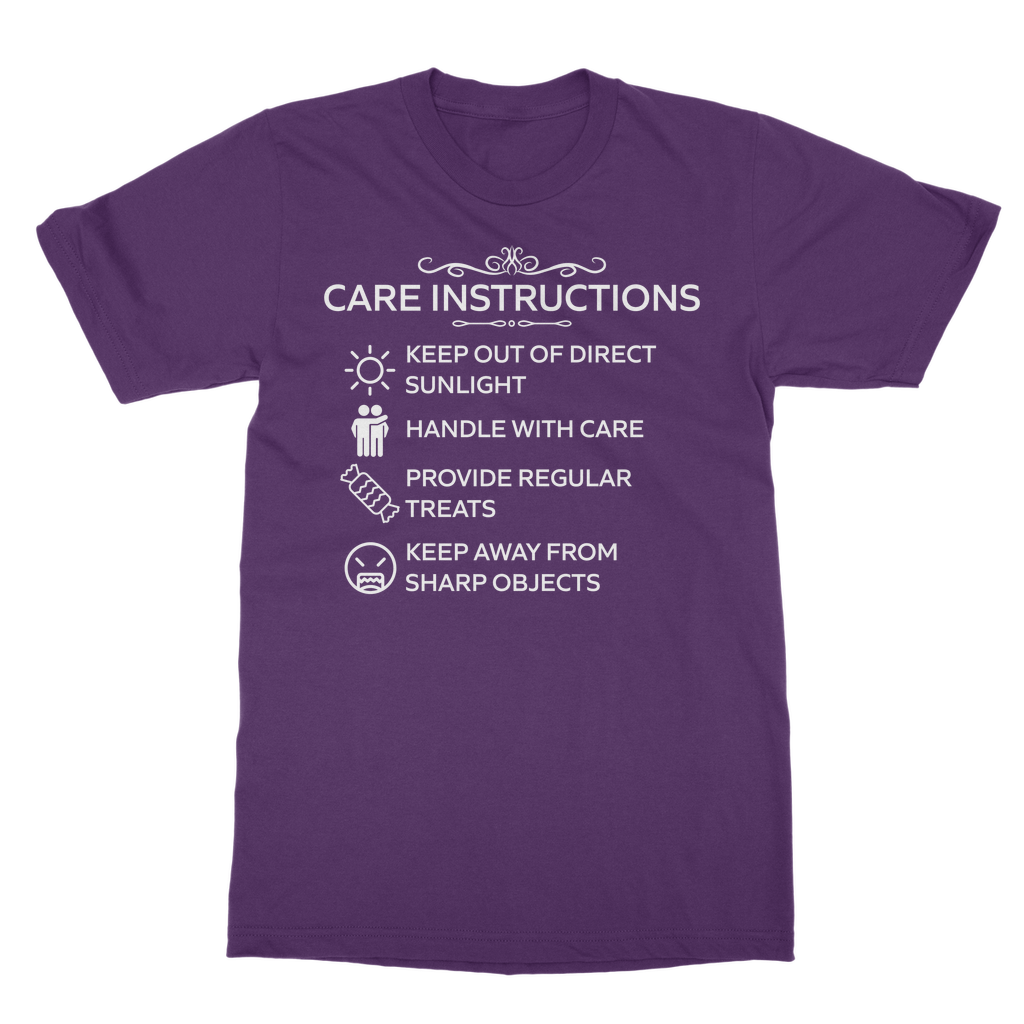Care Instructions White Print Classic Heavy Cotton T‑Shirt | Funny Unisex Tee 185gsm