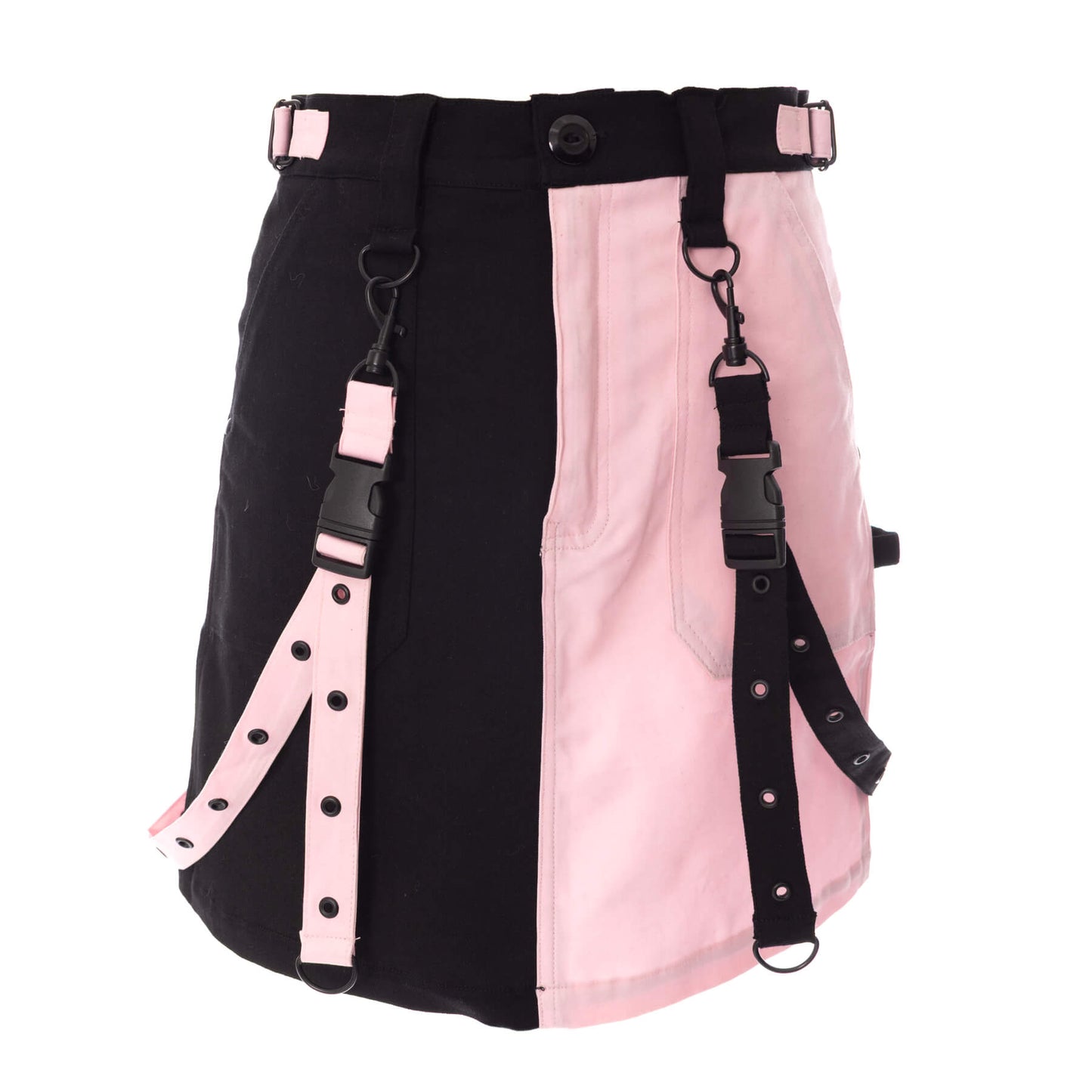 Chemical Black Veil and Void Strap Skirt – Ladies Black & Pink Gothic Mini Skirt