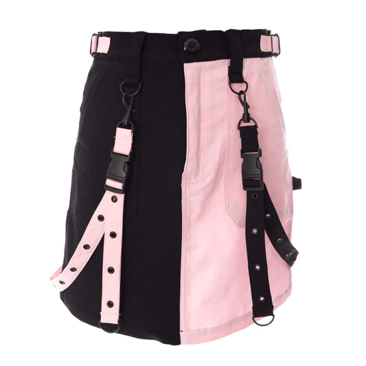 Chemical Black Veil and Void Strap Skirt – Ladies Black & Pink Gothic Mini Skirt